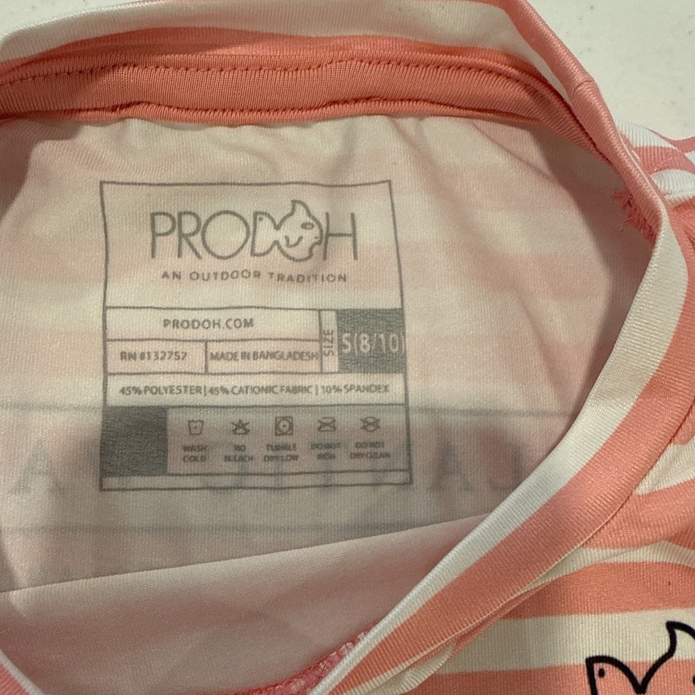 Prodoh Pro Girls Performance Long Sleeve Fishing Tee Sz 8-10 Tea Rose Stripe - Picture 3 of 7